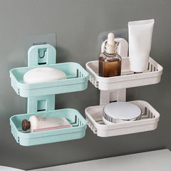 Double Layer Soap Dish Tray With Sticker (Random Color)