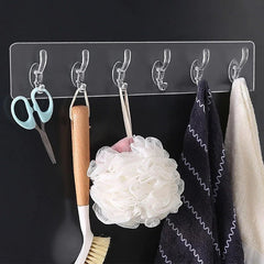 6 Hook Sticker Plate, Adhesive Sticker Multi-Purpose 6 Hook for Hanging Strong, Heavy Duty Sticky Hooks for Hanging, Transparent Reusable Waterproof