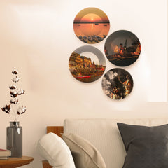 Ceramic Wall Plates Painting of Indian Banaras Culture Set of 4
