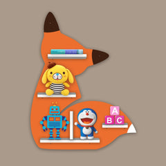 Designer Fox Shape Wooden LED Light Wall Shelf for Kids