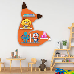 Designer Fox Shape Wooden LED Light Wall Shelf for Kids