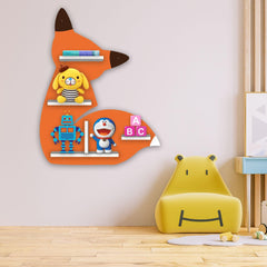 Designer Fox Shape Wooden LED Light Wall Shelf for Kids