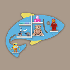 Fish Shape Wooden Wall Shelf with LED Light for Kids