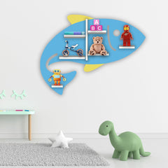 Fish Shape Wooden Wall Shelf with LED Light for Kids