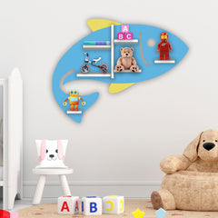Fish Shape Wooden Wall Shelf with LED Light for Kids