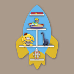 Rocket Shape Wooden Wall Shelf LED Light Wall Shelf for Kids