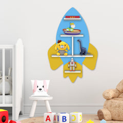 Rocket Shape Wooden Wall Shelf LED Light Wall Shelf for Kids