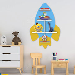 Rocket Shape Wooden Wall Shelf LED Light Wall Shelf for Kids