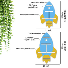 Rocket Shape Wooden Wall Shelf LED Light Wall Shelf for Kids