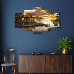 Set of Five MDF Framed 3D Wall Painting for Home Decoration, Big Size Painting for Living Room, Bedroom (24x50 inches)DR 48