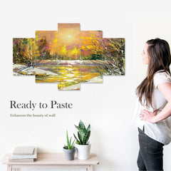 Set of Five MDF Framed 3D Wall Painting for Home Decoration, Big Size Painting for Living Room, Bedroom (24x50 inches)DR 48