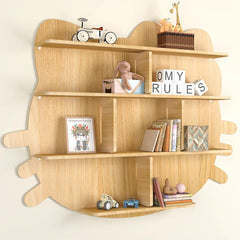Cat Shape Backlit Designer Wooden Wall Shelf / Book Shelf / Night Light, Oak Finish
