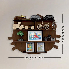 Cat Shape Backlit Designer Wooden Wall Shelf / Book Shelf / Night Light, Walnut Finish