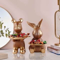 Set Of Two Decorative Rabbit Showpiece Home Decor Animal Statues for Living Room, Bedroom, Dining Room, Kitchen, Bathroom, Wedding, Party Dcor