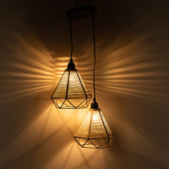 Cotton Sparkles' Handwoven Adjustable Chandelier With Hanging Lamp Shades In Cotton Rope & Iron (2 Shades | 68.6 cm)