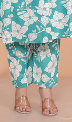 SHITAL CRAFTS Women's Cotton Floral Printed Mandarin Collar A-Line Kurti with Pant (Sky Blue)