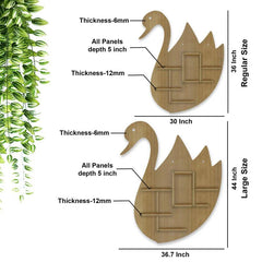 Designer Swan Shape Backlit Wooden LED Light Wall Shelf with Oak Finish