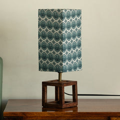 'Paisley-Carved' Rectangluar Table Lamp In Mango Wood (39.5 Cm, Without Bulb, Handcrafted)