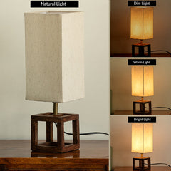 'Aura Light' Rectangular Table Lamp In Mango Wood (39.5 Cm, Without Bulb, Handcrafted)