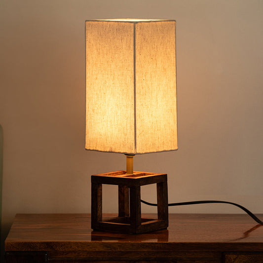 'Aura Light' Rectangular Table Lamp In Mango Wood (39.5 Cm, Without Bulb, Handcrafted)