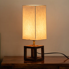 'Aura Light' Rectangular Table Lamp In Mango Wood (39.5 Cm, Without Bulb, Handcrafted)