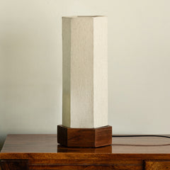 'Silent Shine' Hexagon Table Lamp In Mango Wood (33.5 Cm, Without Bulb, Handcrafted)