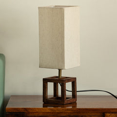 'Aura Light' Rectangular Table Lamp In Mango Wood (39.5 Cm, Without Bulb, Handcrafted)