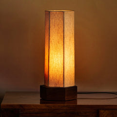 'Silent Shine' Hexagon Table Lamp In Mango Wood (33.5 Cm, Without Bulb, Handcrafted)
