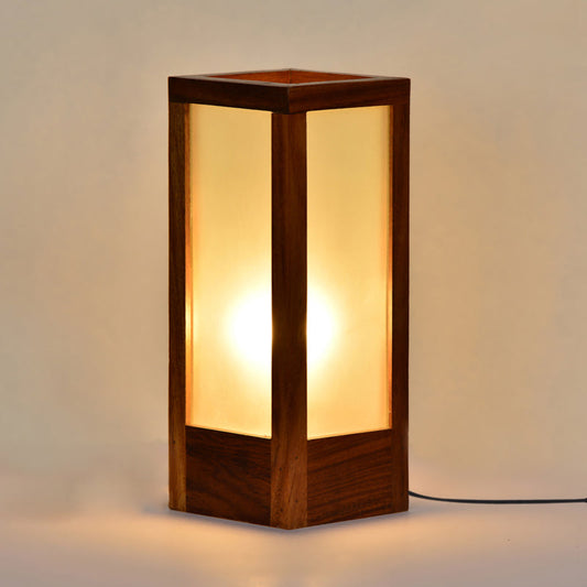 25.4 cm Modern Frosted Glass Table Lamp In Sheesham Wood