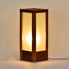 25.4 cm Modern Frosted Glass Table Lamp In Sheesham Wood