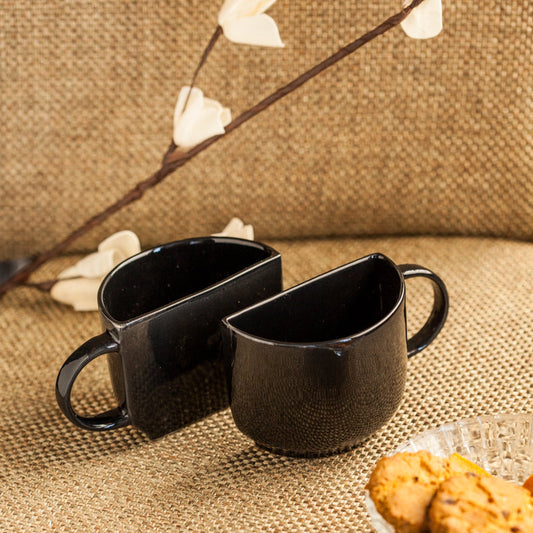 Unique Half Ceramic Cups Set In Black