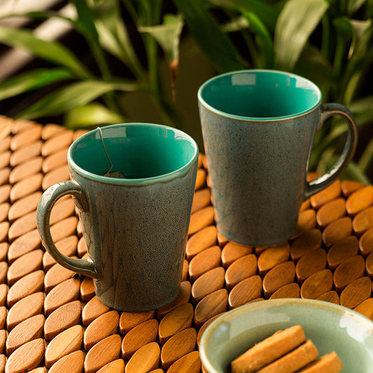 'Blues Of Sky' Studio Pottery Glazed Coffee Mugs In Ceramic (Set Of 2)