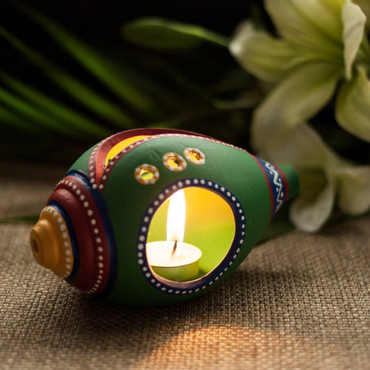 Terracotta Handpainted Shankh Shaped Table Tea Light Holder