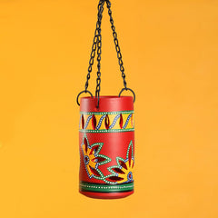 'Dabba Light' Terracotta Hanging Tea-Light Holder In Crimson Red