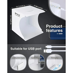 Compact 20cm White Mini Photo Studio Box with 20 LED Lights+ 2 Backdrops