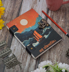 Handmade Printed Cardboard Journal Diary with Buckle Lock Unruled 200 Pages Notepad Personal Diaries for Men and Women -1