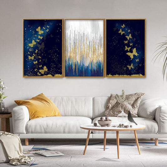 Golden Butterflies Floating Canvas Wall Painting Set of Three