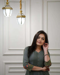 Women's Cotton a-line flared Straight Kurti With Pant