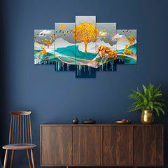 Set of Five MDF Framed 3D Wall Painting for Home Decoration, Big Size Painting for Living Room, Bedroom (24x50 inches)DR 48