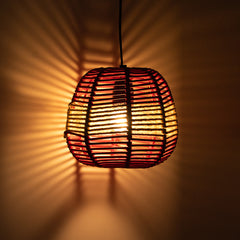 'Jute Shimmers' Handwoven Spherical Hanging Pendant Lamp In Jute & Iron (17.8 cm)