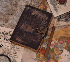 Genuine Leather Diary | Vintage Handmade Leather Journal | Premium Antique LOCK Closure | 200 Handmade Deckle Edge Antique Pages -1