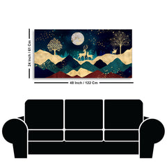 Luxurious Modern Art of Mountains and Golden Tropical leaves Canvas Wall Painting Premium Wall Painting