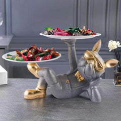 Decoration Cool Dog Showpiece With Plate for Home Decor Item | Kitchen,Bedroom,Office,Dinning Table Decorative Item (Black)