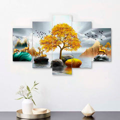 Set of Five MDF Framed 3D Wall Painting for Home Decoration, Big Size Painting for Living Room, Bedroom (24x50 inches)DR 48
