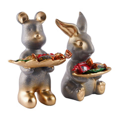 Set Of Two Decorative Rabbit Showpiece Home Decor Animal Statues for Living Room, Bedroom, Dining Room, Kitchen, Bathroom, Wedding, Party Dcor