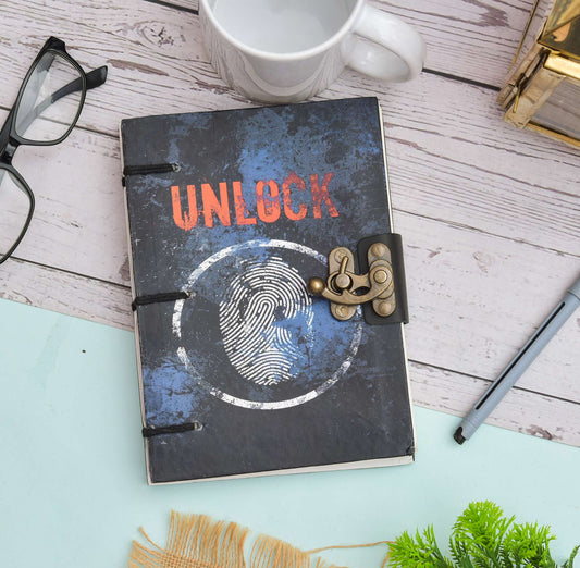 Handmade Printed Cardboard Journal Diary with Buckle Lock Unruled 200 Pages Notepad Personal Diaries for Men and Women -1