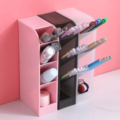 4 Grid Desktop Pen Cum Cosmetic Holder, Pen Holder, 4 Compartment Office Desk Organizer, Stationary & Makeup Brush Organizer