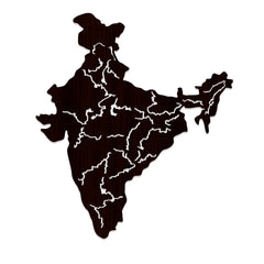 India Map Backlit Wooden Wall Decor with LED Night Light Walnut Finish