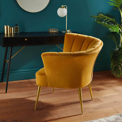 Luxury Opening Shell Designer Yellow Velvet Sofa Lounge Chair