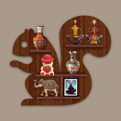 Squirrel Shape Wooden Wall Shelf LED Light Wall Shelf with Walnut Finish